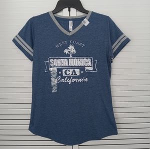 TEEMAX Blue West Coast Santa Monica Graphic T-shirt NWT Women's Size Small